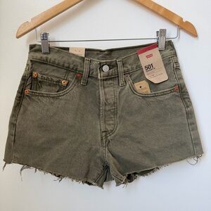 Levi’s 501 Cut Off Shorts 27 Olive Green Distressed Raw Hem Denim Women’s